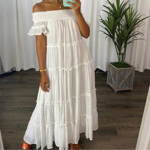 FAB’RIK White Off Shoulder Tiered Maxi Dress with Pockets